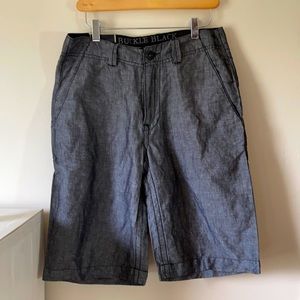 Buckle black slim linen blend Bermuda shorts 29/23